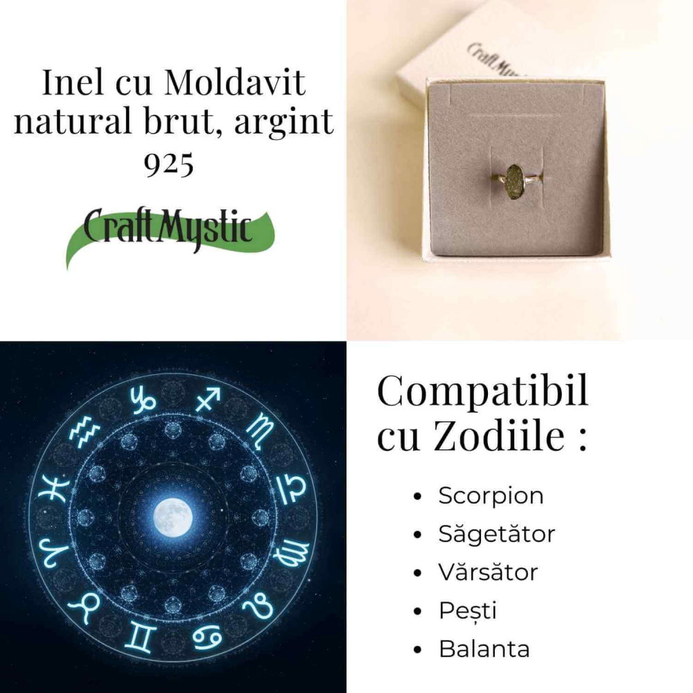 Inel argint 925 cu Moldavit natural brut Marime 53-54 (EU) / 7 (US) – Piatra transformarii spirituale [3]