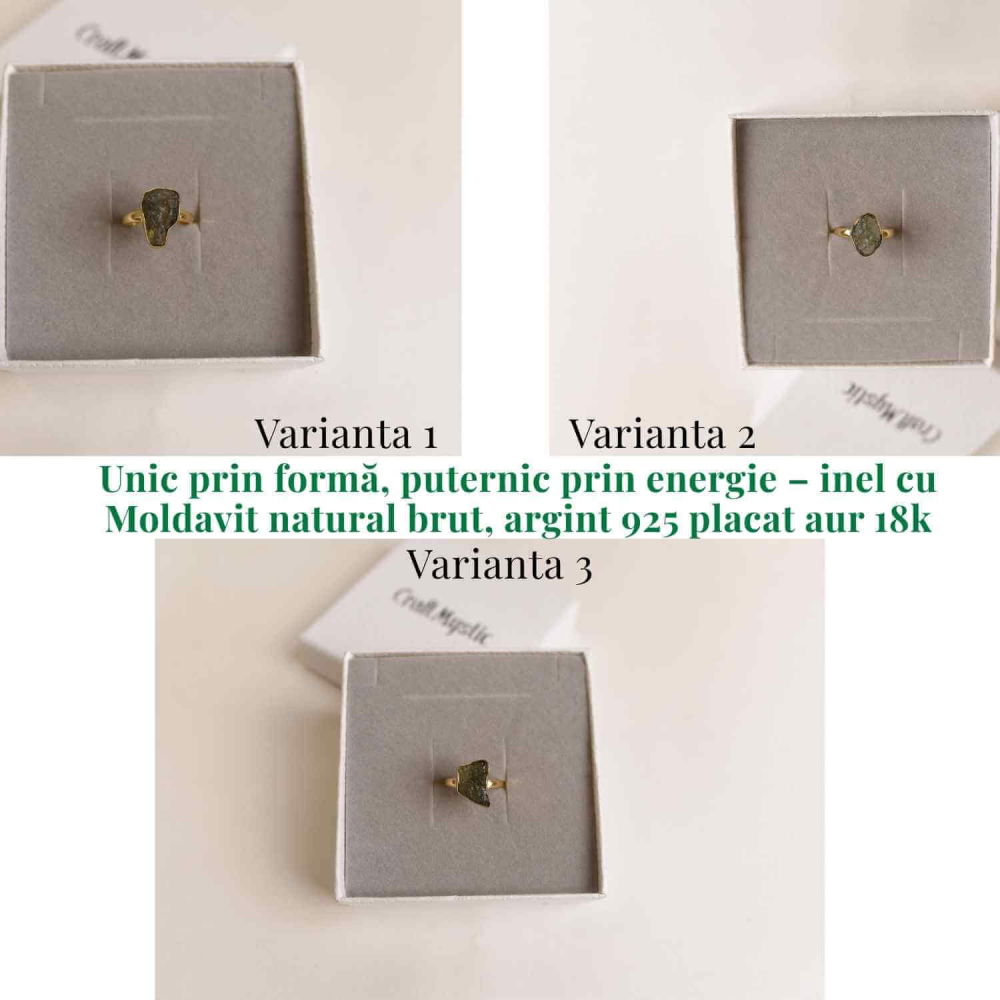 Inel argint 925 placat aur 18k cu Moldavit natural brut Marime 53-54 (EU) / 7 (US) – Piatra transformarii si protectiei [4]