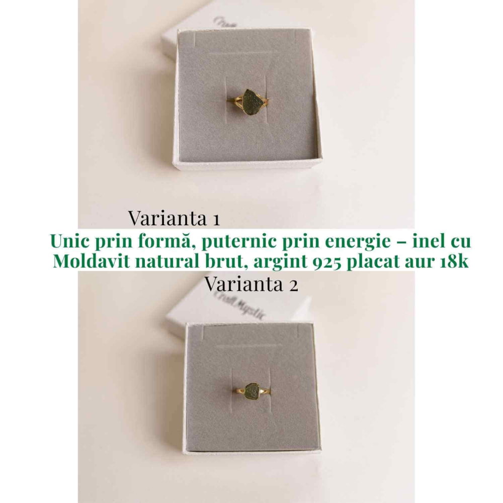 Inel argint 925 placat aur 18k cu Moldavit natural brut Marime 58-59 (EU) /9 (US) – Piatra transformarii si protectiei [4]