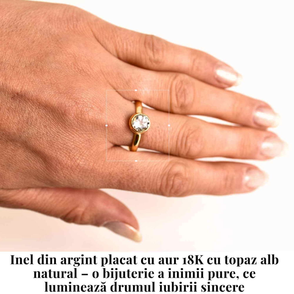 Inel argint 925 placat cu aur 18k si Topaz Alb rotund fatetat [5]