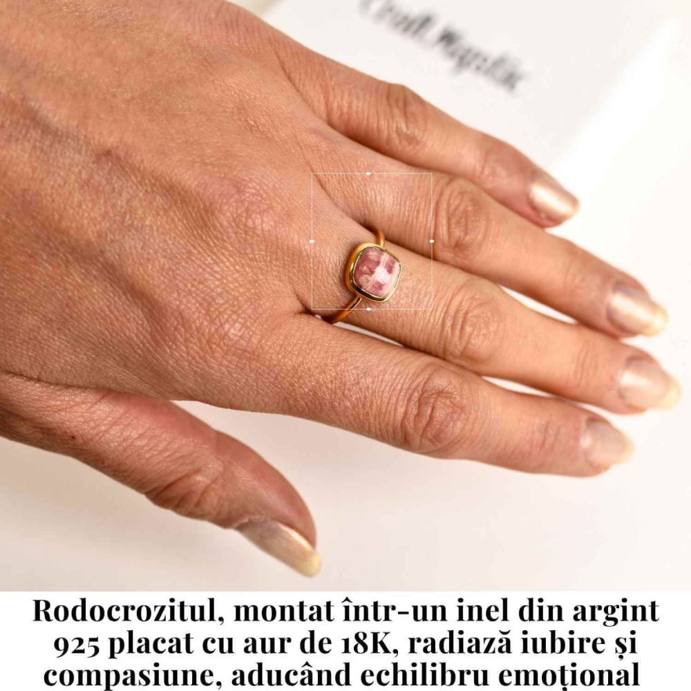 Inel Argint 925 placat cu aur 18K cu Rodocrozit Patrat – Iubire si Echilibru Emotional [2]
