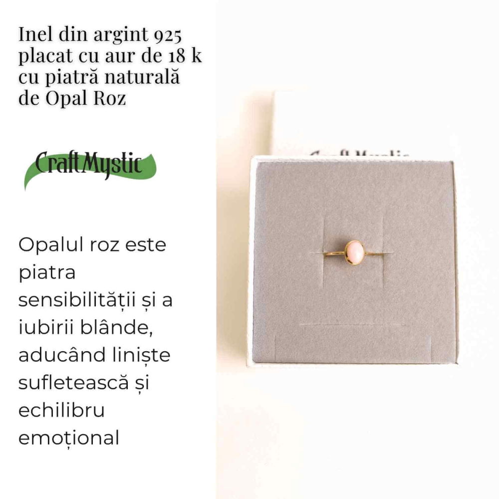 Inel Argint 925 placat cu Aur 18K cu Opal Roz Oval – Iubire, Vindecare si Blandete [3]