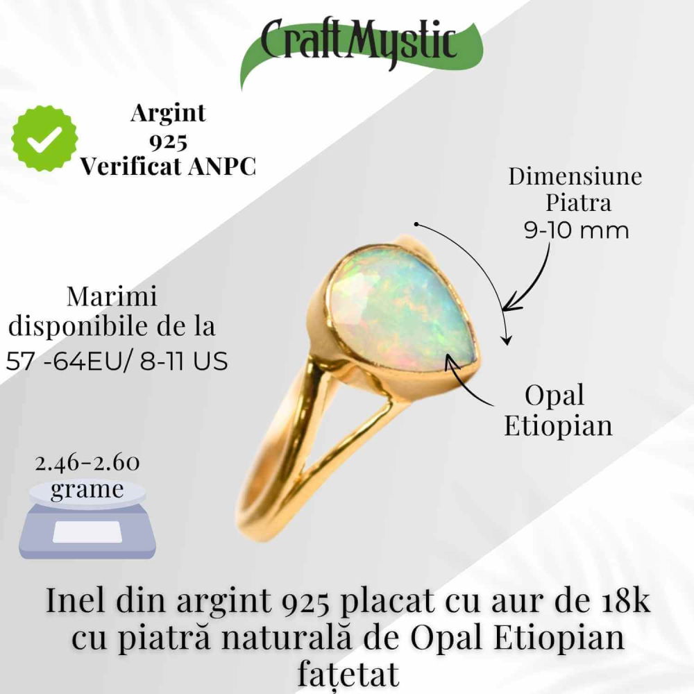 Inel Argint 925 placat cu Aur 18K cu Opal Etiopian Lacrima – Lumina Vindecarii Interioare [5]