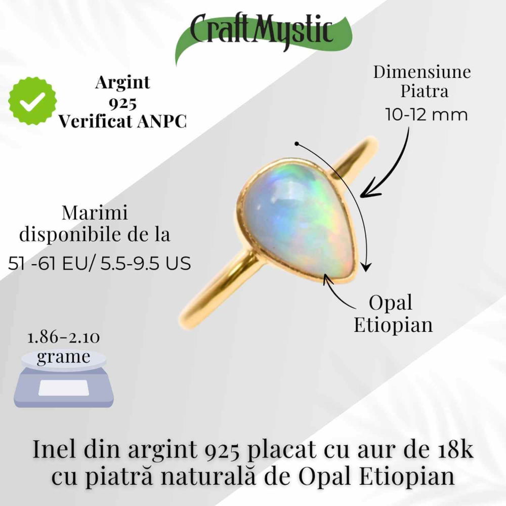 Inel argint 925 placat cu aur 18K cu Opal Etiopian lacrima – Lumina sufletului [5]