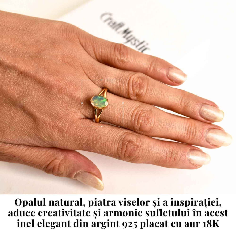 Inel Argint 925 placat cu Aur 18K cu Opal Etiopian Oval Fatetat – Magie si Armonie Interioara [2]