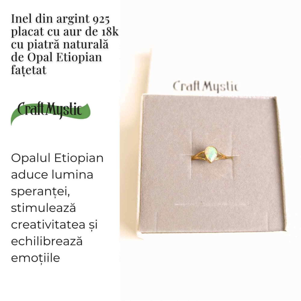 Inel Argint 925 placat cu Aur 18K cu Opal Etiopian Oval Fatetat – Magie si Armonie Interioara [3]