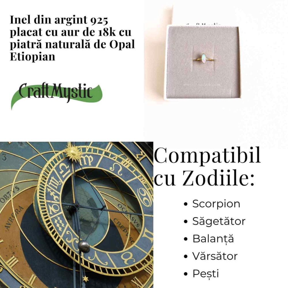 Inel din argint 925 placat cu aur 18K forma delica cu piatra naturala Opal Etiopian marquise [4]