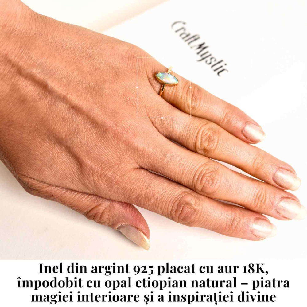 Inel din argint 925 placat cu aur 18K forma delica cu piatra naturala Opal Etiopian marquise [2]