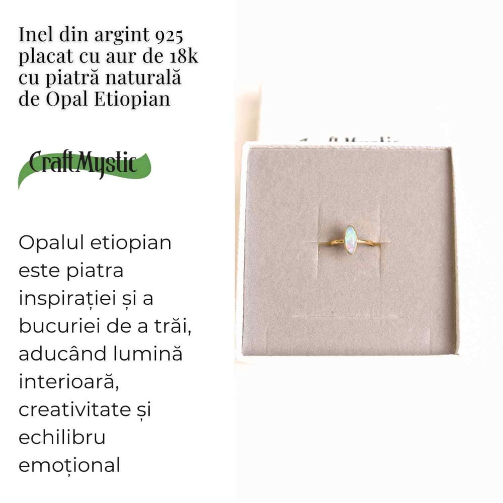 Inel din argint 925 placat cu aur 18K forma delica cu piatra naturala Opal Etiopian marquise [3]