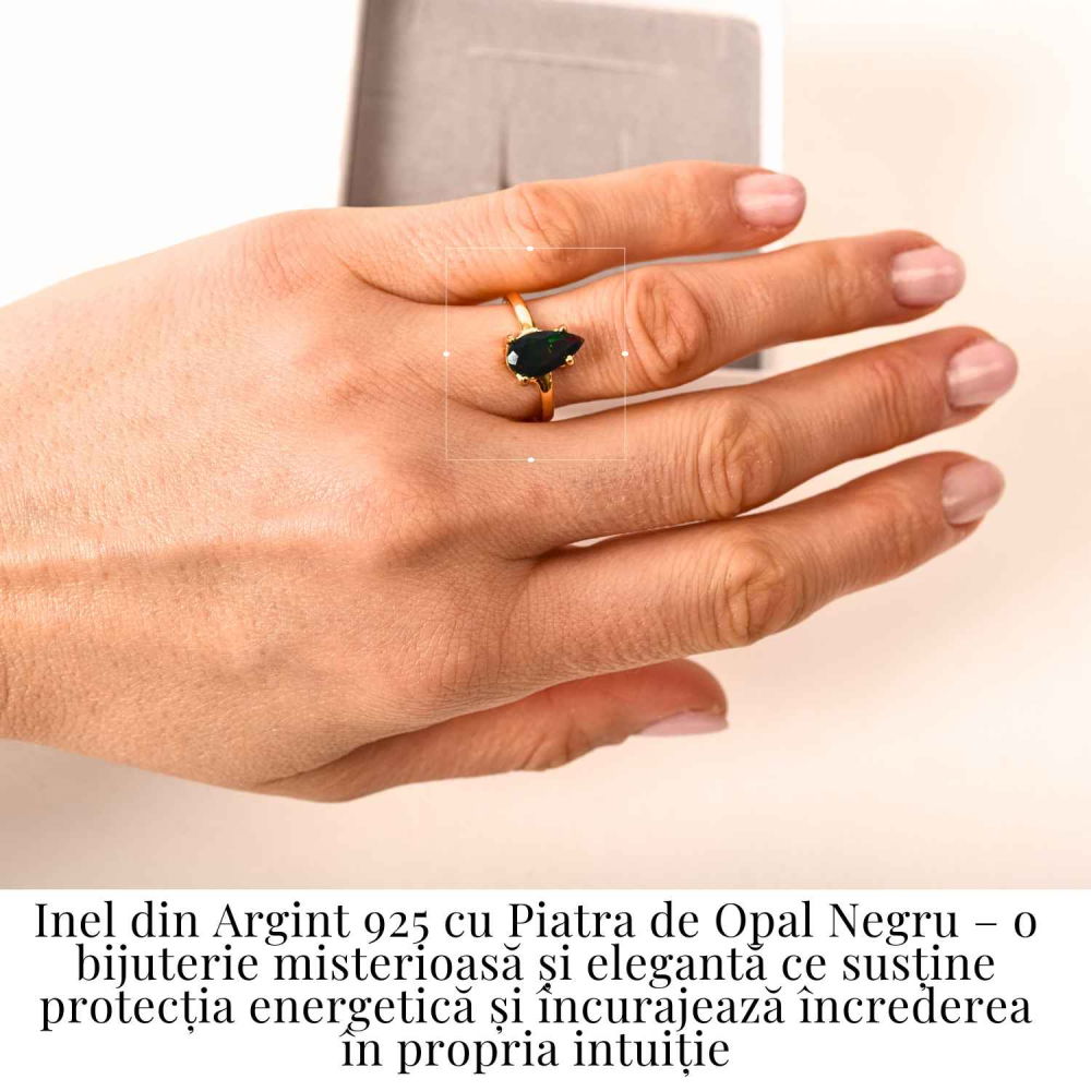 Inel Argint 925 placat cu aur 18K cu Opal Negru Fațetat oval— o reflexie profunda a intuitiei purtate cu gratie [2]