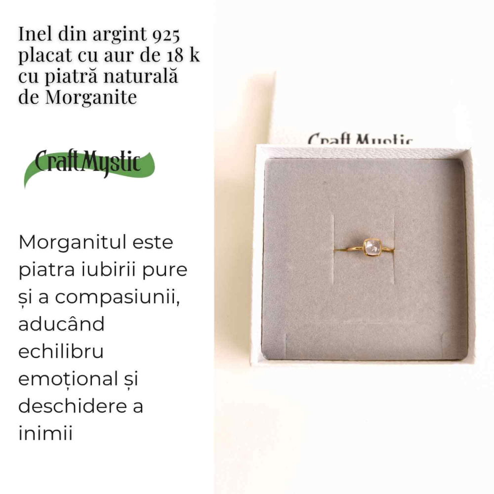 Inel Argint 925 placat cu Aur 18K cu Morganite Patrat – Iubire Divina si Echilibru Emotional [3]