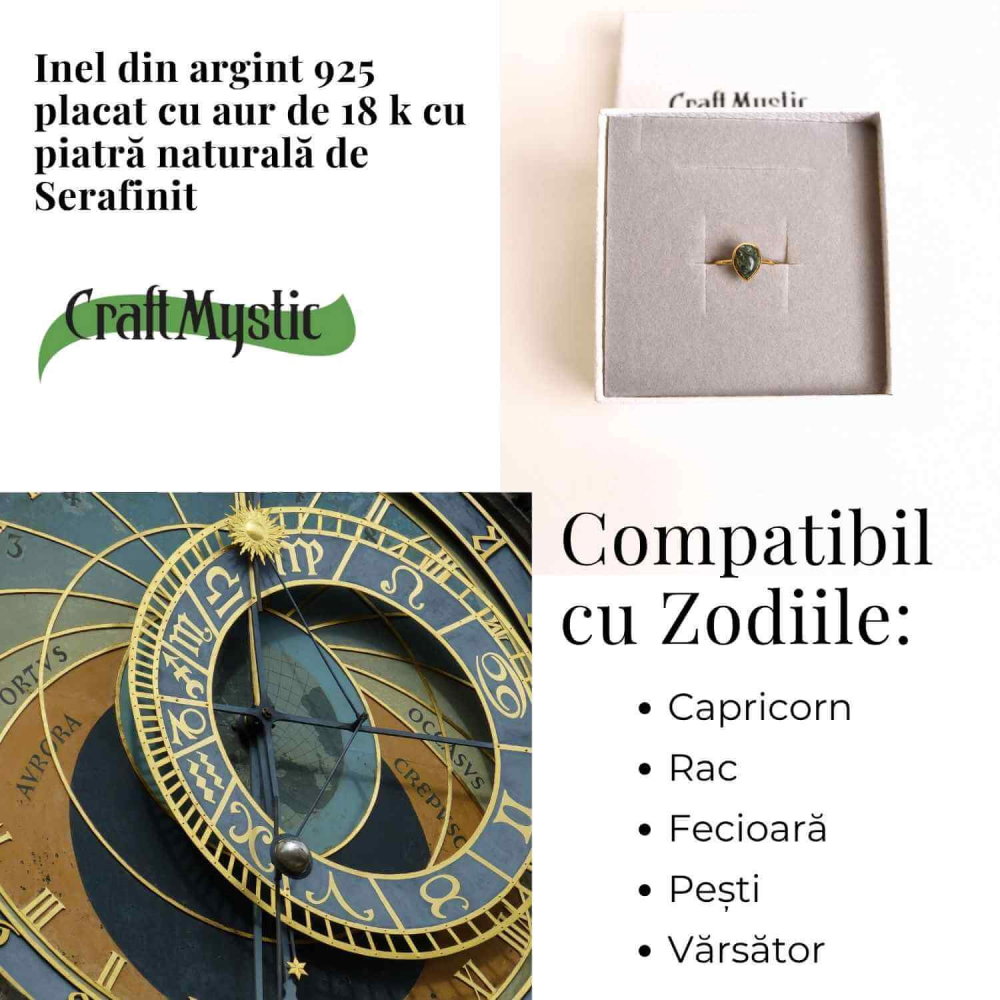 Inel Argint 925 placat cu Aur 18K cu Serafinit Lacrima – Armonie Spirituala si Vindecare Interioara [4]