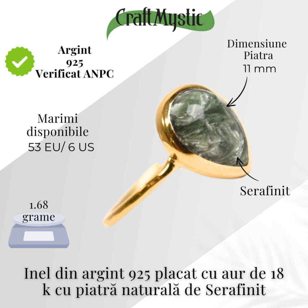 Inel Argint 925 placat cu Aur 18K cu Serafinit Lacrima – Armonie Spirituala si Vindecare Interioara [5]