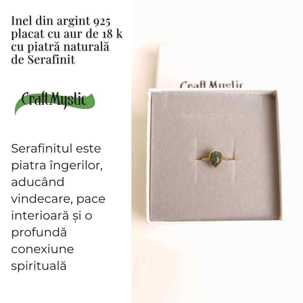 Inel Argint 925 placat cu Aur 18K cu Serafinit Lacrima – Armonie Spirituala si Vindecare Interioara [3]