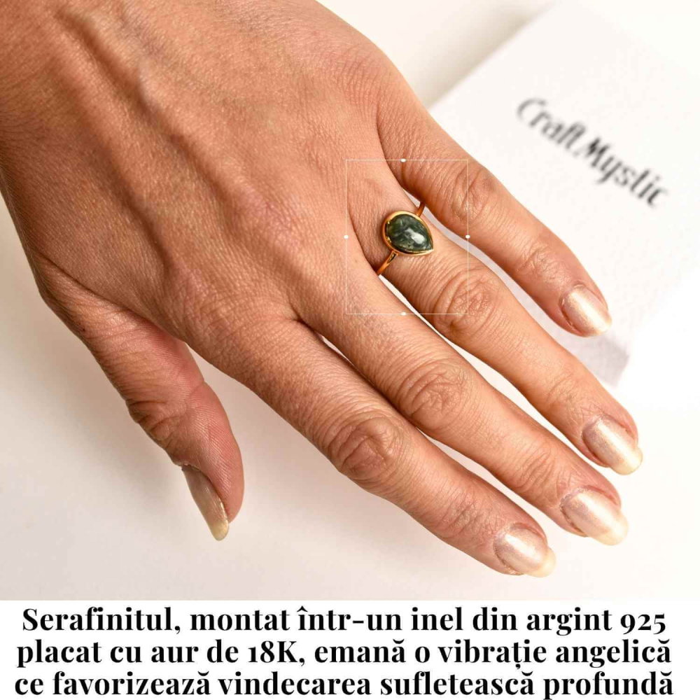 Inel Argint 925 placat cu Aur 18K cu Serafinit Lacrima – Armonie Spirituala si Vindecare Interioara [2]