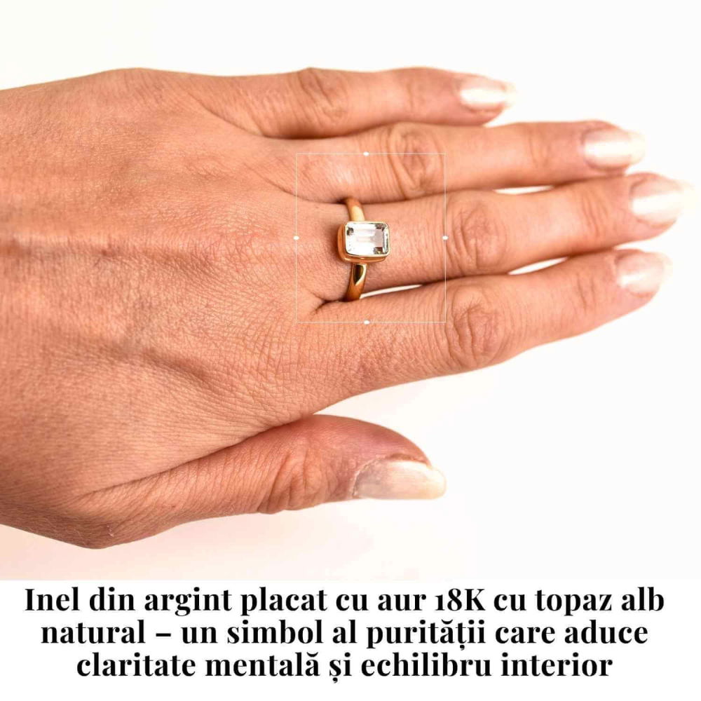 Inel Argint 925 placat cu Aur 18K si Topaz Alb Fatetat – Claritate si Eleganta [2]