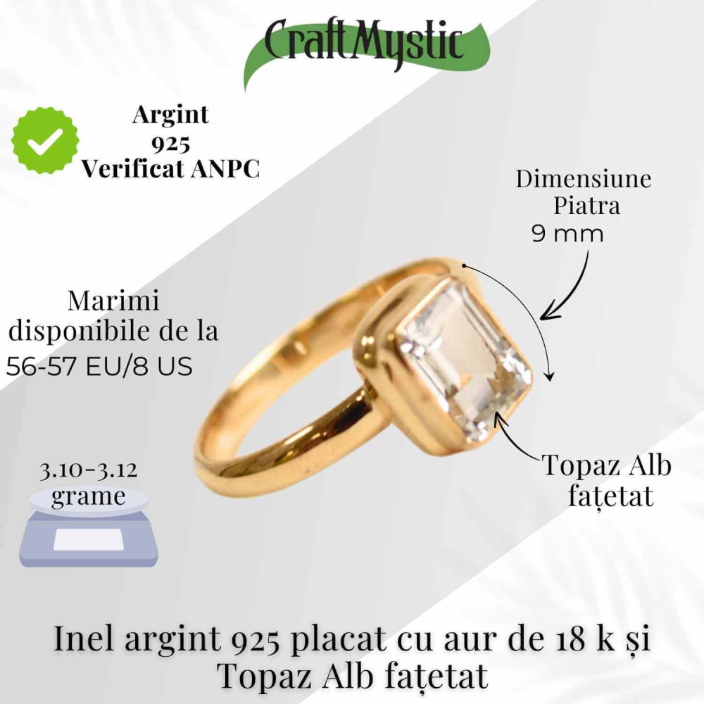 Inel Argint 925 placat cu Aur 18K si Topaz Alb Fatetat – Claritate si Eleganta [4]