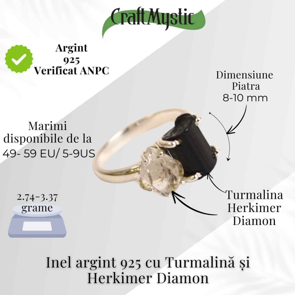 Inel argint 925 cu Turmalina si Herkimer Diamond – Protectie si Claritate Interioara [5]