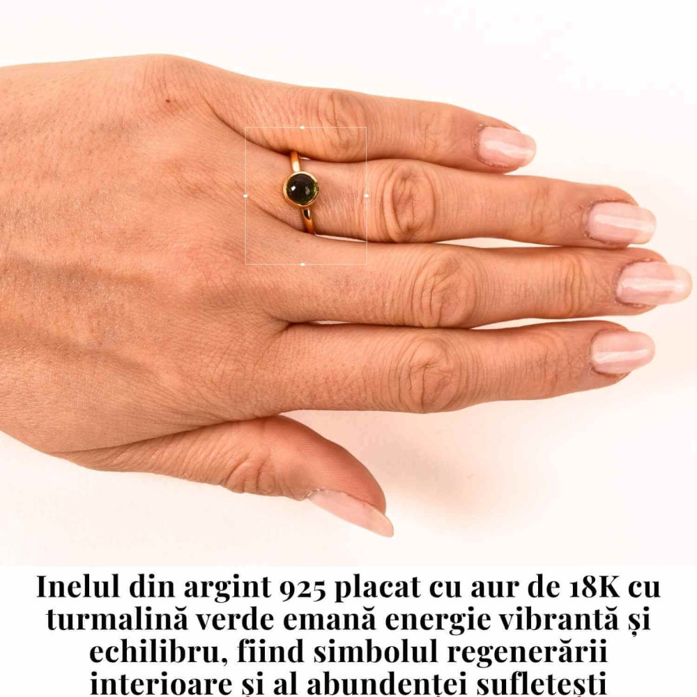 Inel Argint 925 Placat cu Aur 18K cu Turmalina Verde Marime 51 (EU) / 5.5 (US) – Echilibru si Incredere Interioara [2]