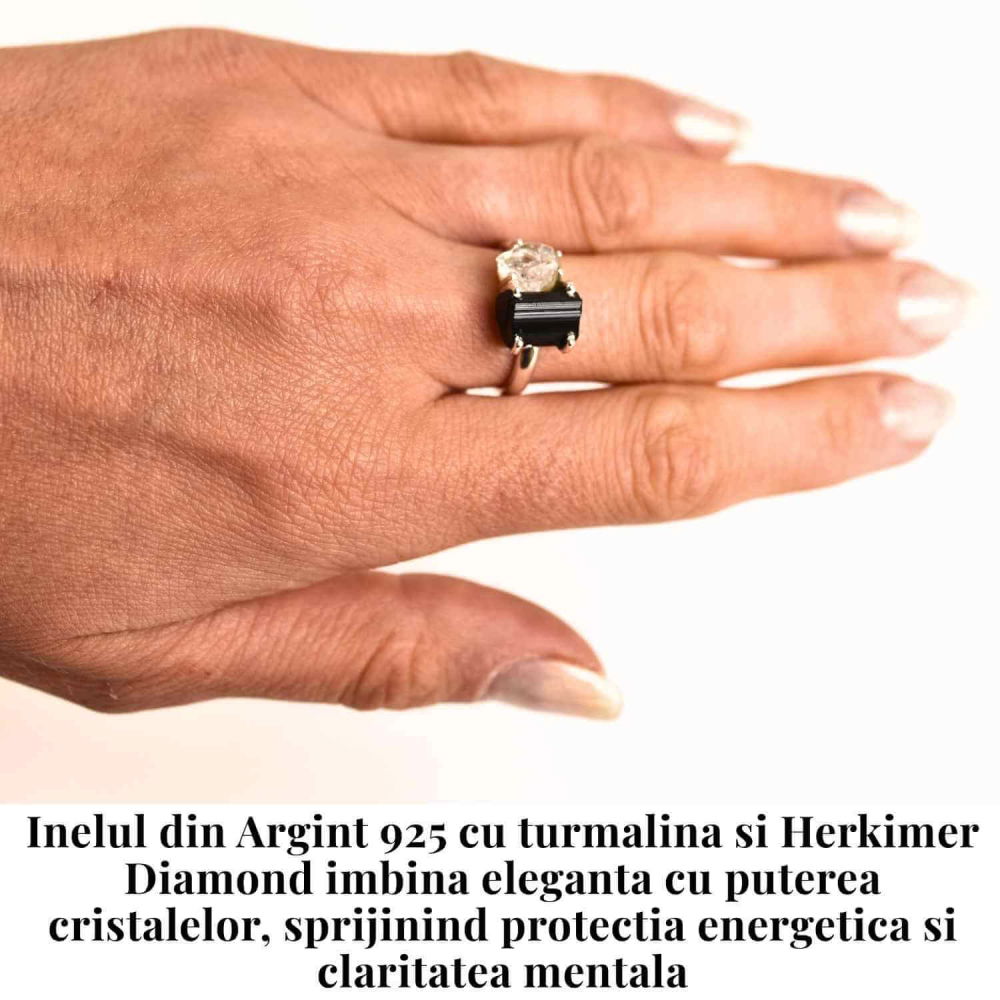 Inel argint 925 cu Turmalina si Herkimer Diamond – Protectie si Claritate Interioara [2]