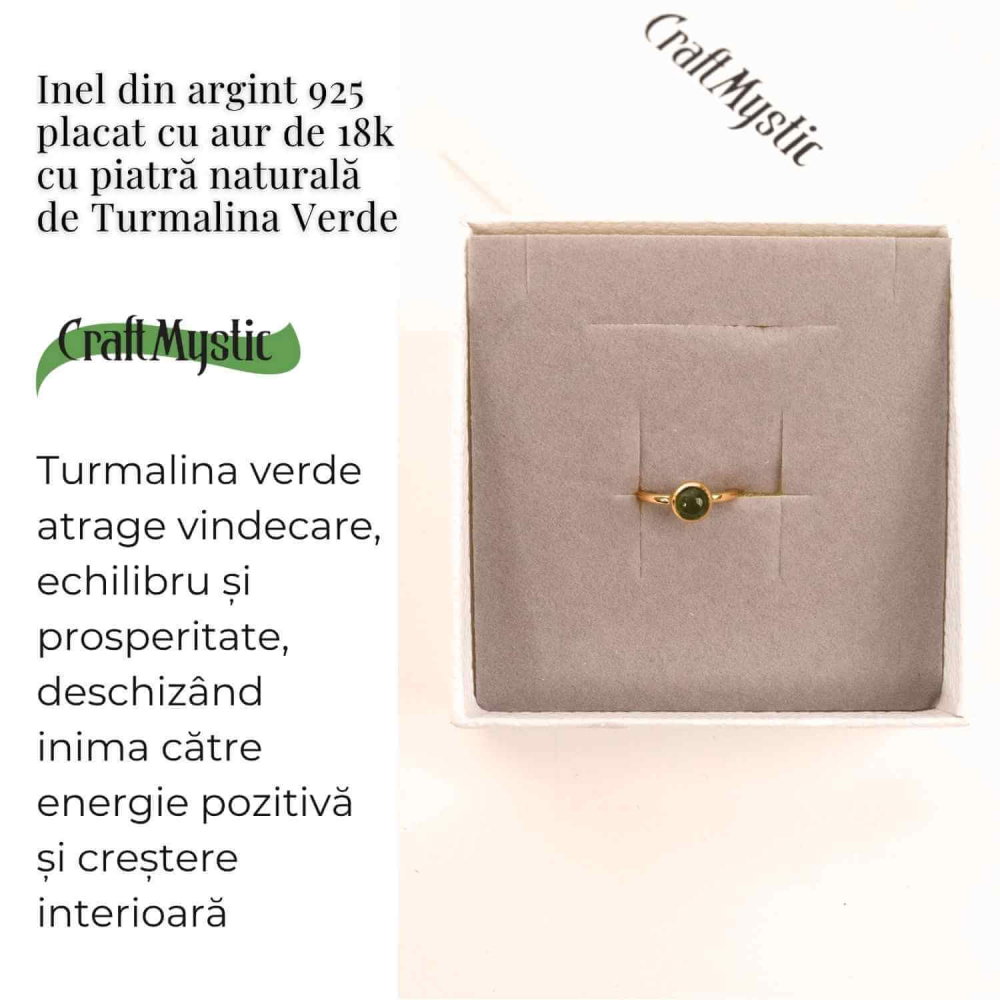 Inel Argint 925 Placat cu Aur 18K cu Turmalina Verde Marime 51 (EU) / 5.5 (US) – Echilibru si Incredere Interioara [3]