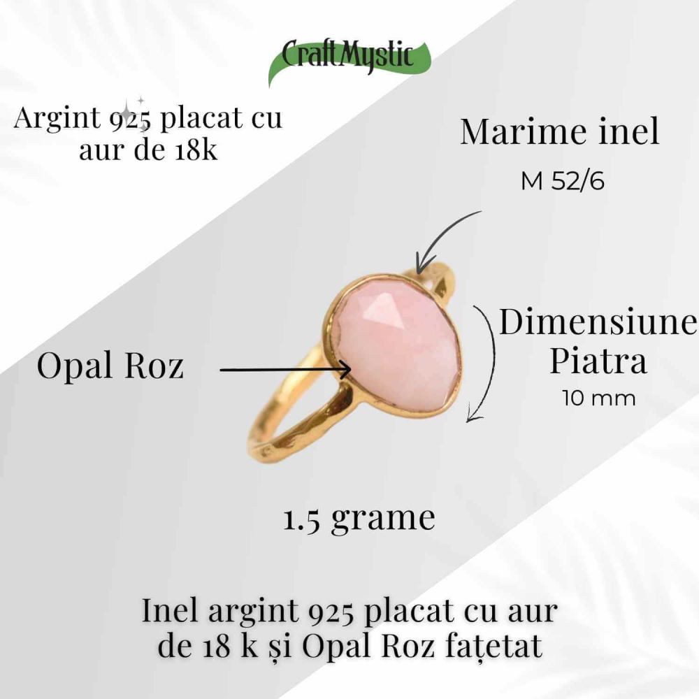 Inel argint 925 placat cu aur 18K si Opal Roz fatetat – Iubire, creativitate si echilibru [3]