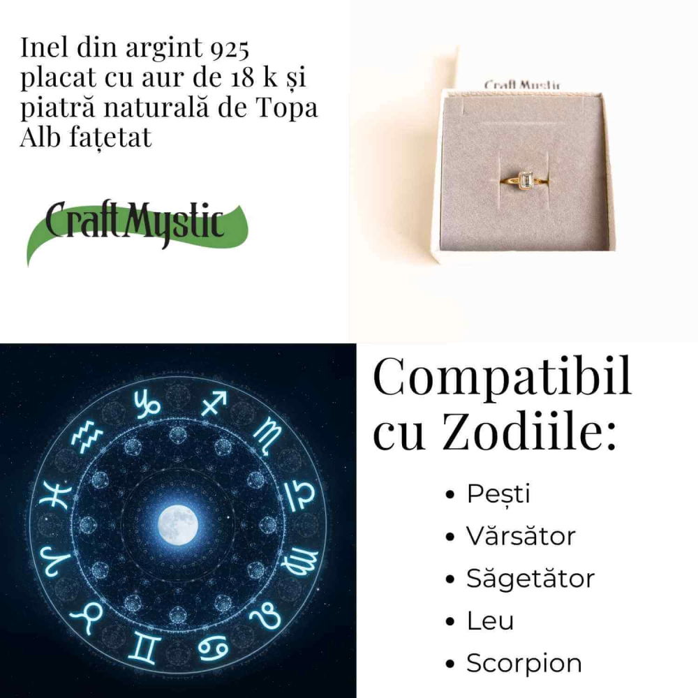 Inel Argint 925 placat cu Aur 18K si Topaz Alb Fatetat – Claritate si Eleganta [5]