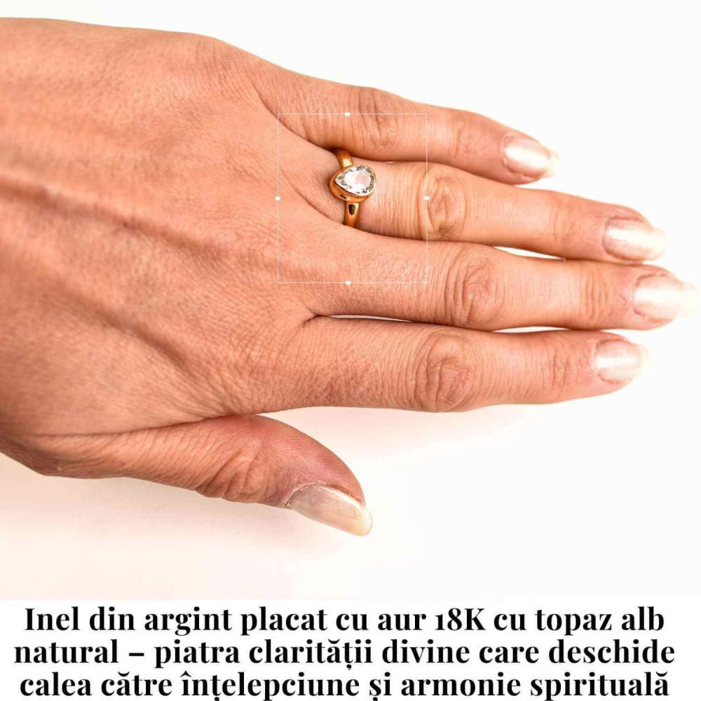Inel argint 925 placat cu aur 18K si Topaz Alb fatetat lacrima – Claritate si Eleganta [2]