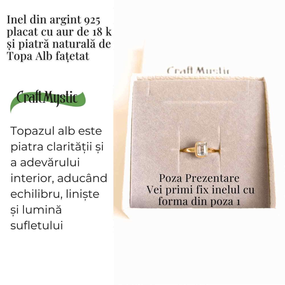 Inel argint 925 placat aur 18K cu Topaz Alb rotund fatetat – Claritate si Armonie [3]