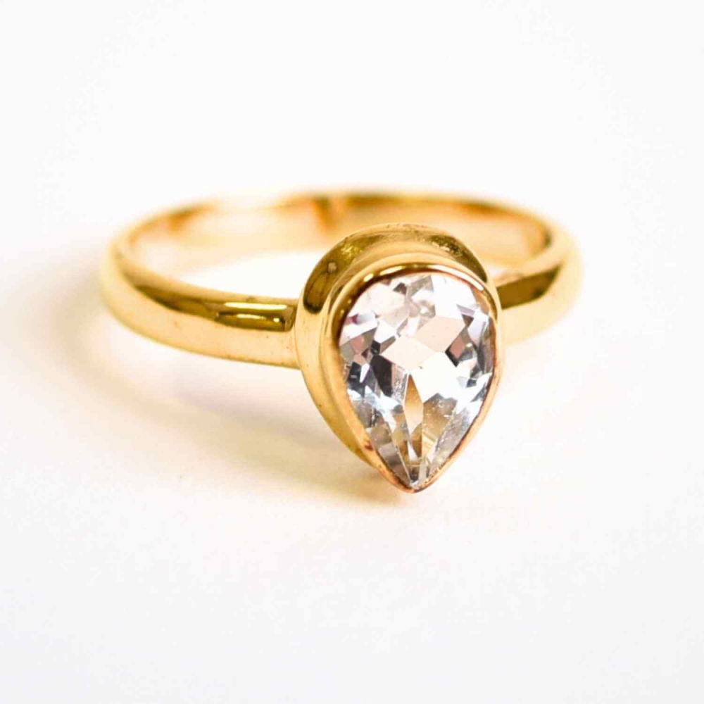Inel argint 925 placat cu aur 18K cu Topaz Alb fatetat lacrima – Claritate si Lumina Interioara [1]