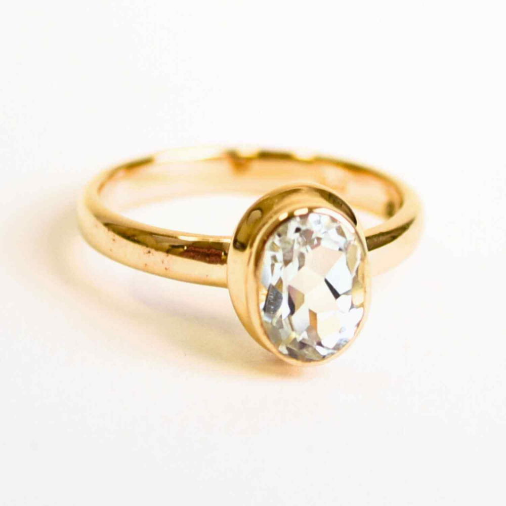 Inel argint 925 placat cu aur 18k si Topaz Alb oval fatetat [1]