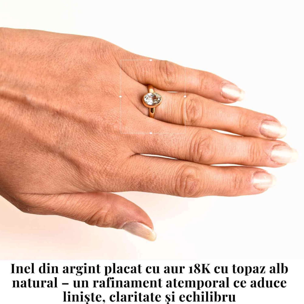 Inel argint 925 placat cu aur 18k si Topaz Alb oval fatetat [2]