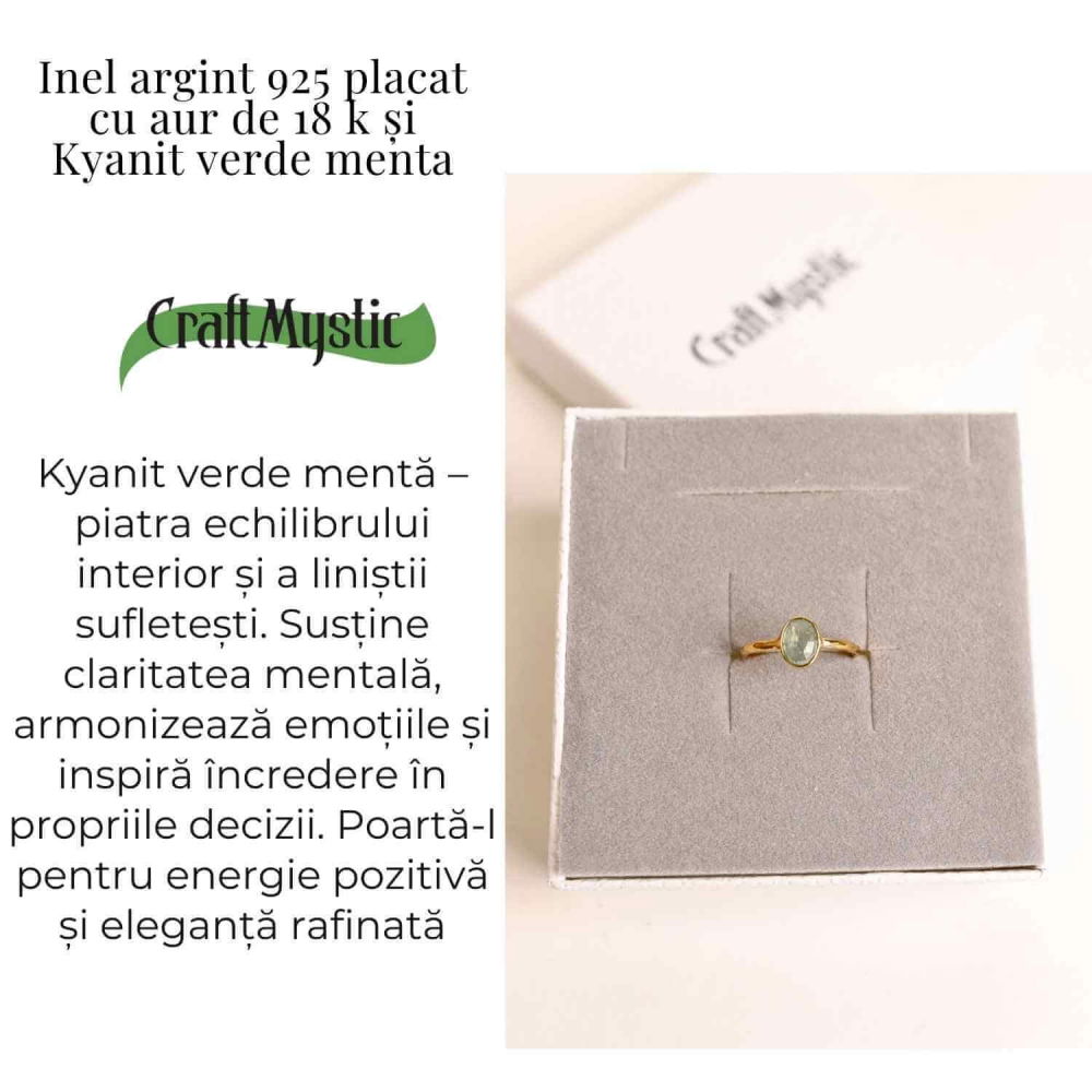 Inel argint 925 placat cu aur 18K si Kyanit verde menta fatetat – Echilibru si incredere [3]