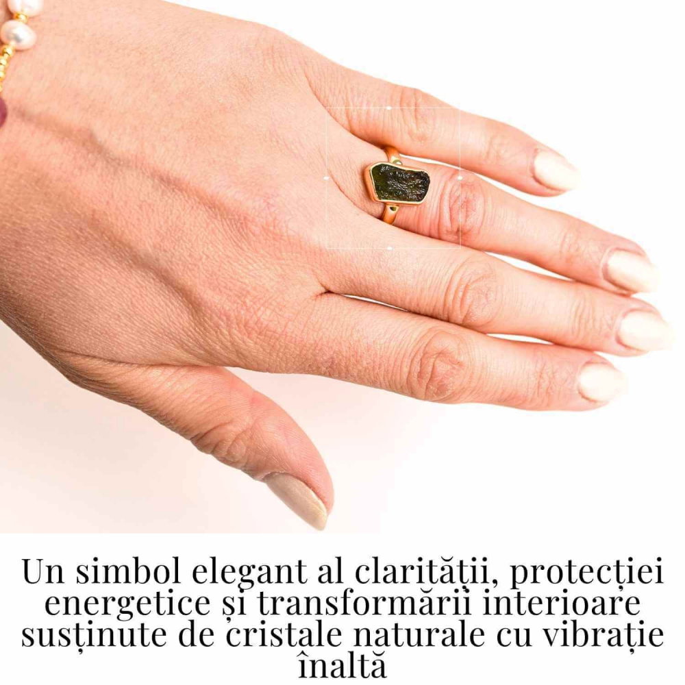 Inel argint 925 placat cu aur de 18k cu Moldavit natural - Evolutie interioara si protectie [2]