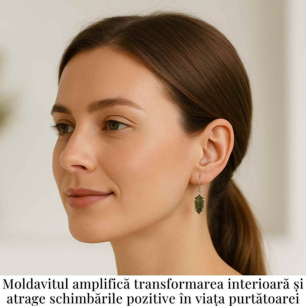 Cercei argint 925 cu Moldavit natural neuniform 1.9-2 grame - Transformare interioara si conexiune spirituala [2]