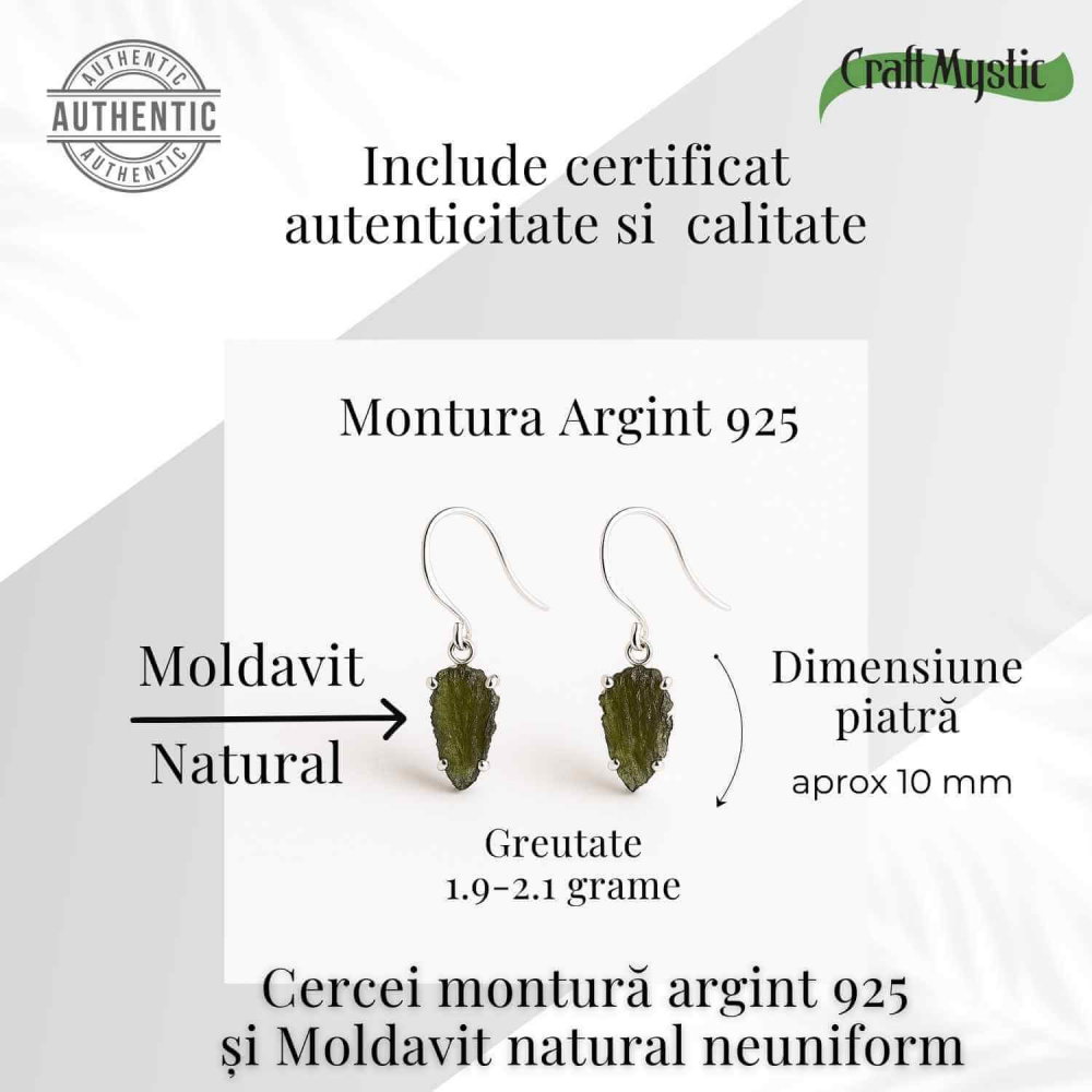Cercei argint 925 cu Moldavit natural neuniform 1.9-2 grame - Transformare interioara si conexiune spirituala [3]