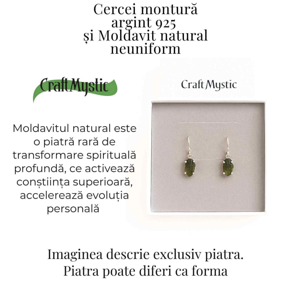 Cercei argint 925 cu Moldavit natural neuniform 1.9-2 grame - Transformare interioara si conexiune spirituala [4]