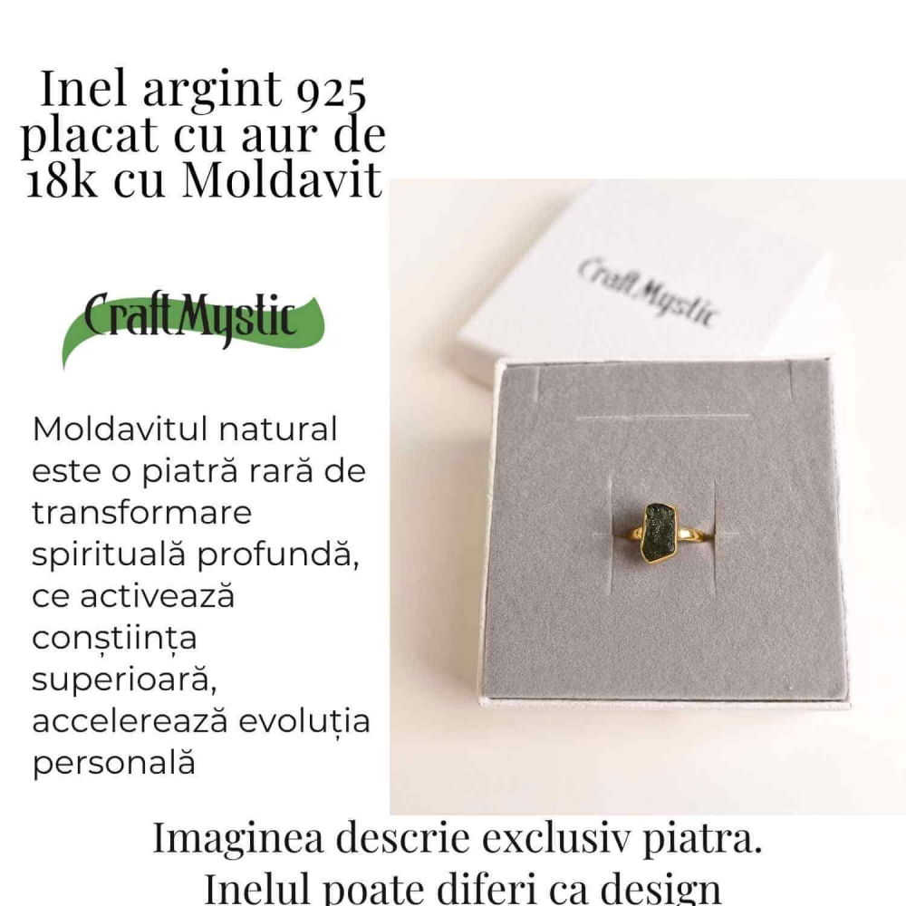 Inel cu Moldavit din Argint 925 placat cu Aur de 18K – Transformare Spirituala si Energie de Vindecare [3]