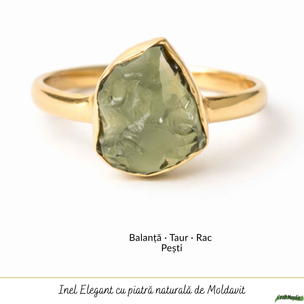 Inel argint 925 placat cu aur de 18k moldavit brut M6.5/52 – energie intensa si transformare profunda [5]