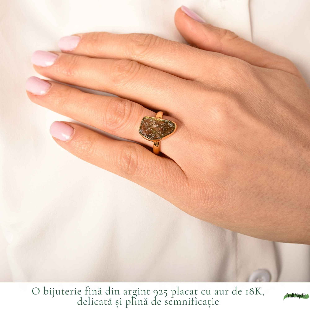 Inel argint 925 placat cu aur de 18k si moldavit brut neuniform, M6.5/53 – energie profunda si transformare autentica [2]