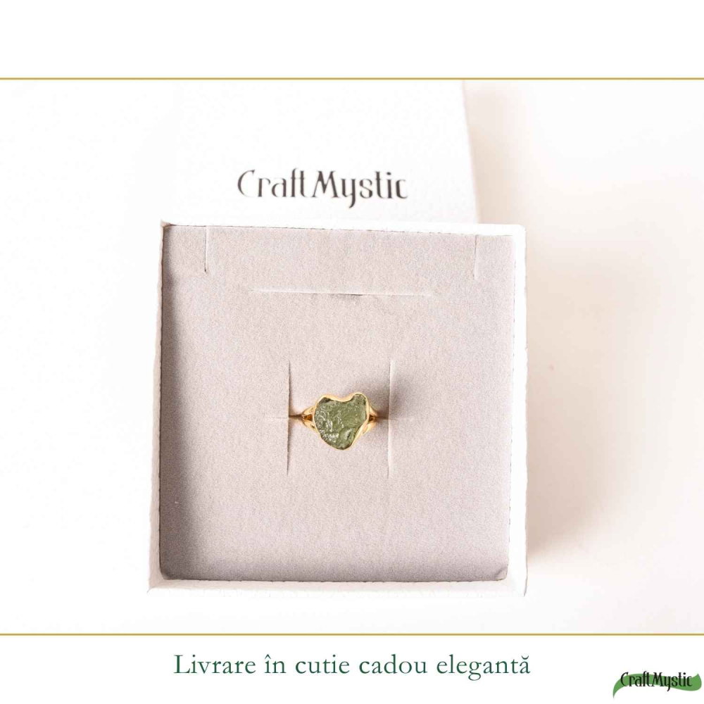 Inel argint 925 placat cu aur de 18k si moldavit brut inima, M6/51 – energie intensa si transformare autentica [6]