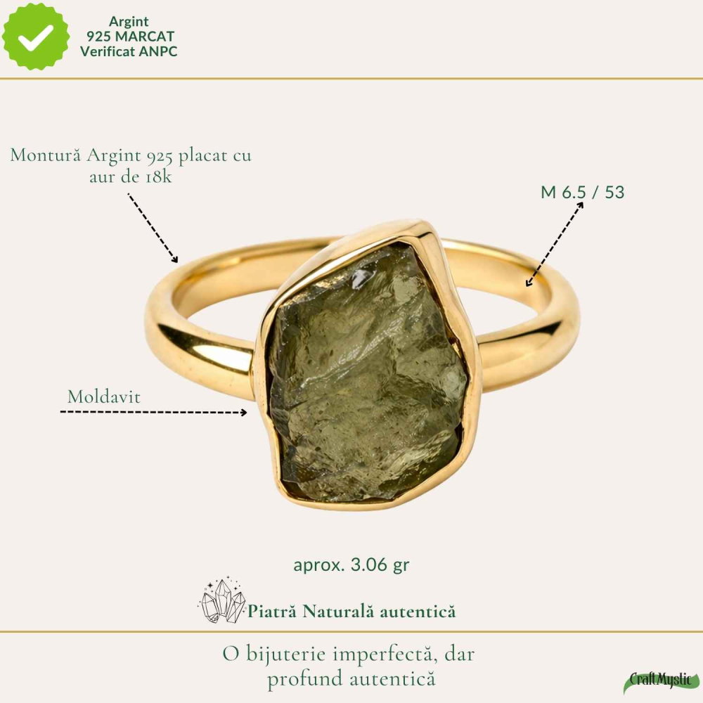 Inel argint 925 placat cu aur de 18k si moldavit brut neuniform, M6.5/53 – energie puternica si transformare autentica [4]