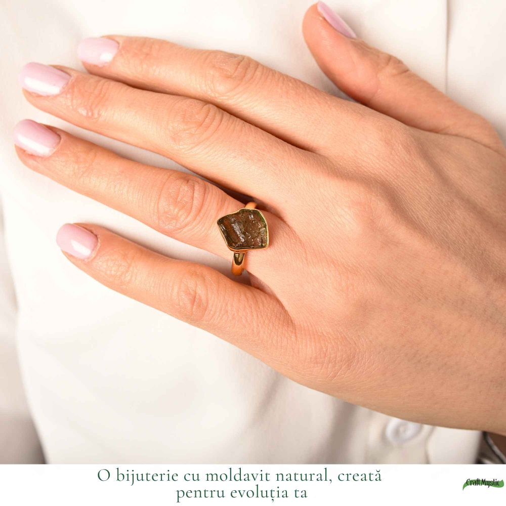 Inel argint 925 placat cu aur de 18k si moldavit brut neuniform, M6.5/53 – energie puternica si transformare autentica [2]