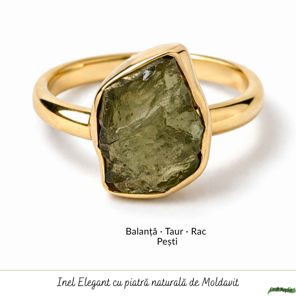 Inel argint 925 placat cu aur de 18k si moldavit brut neuniform, M6.5/53 – energie puternica si transformare autentica [5]