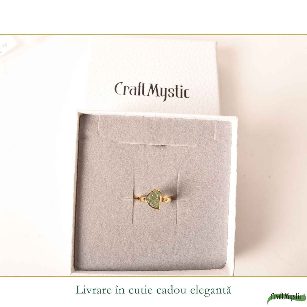 Inel argint 925 placat cu aur de 18k si moldavit bru, M4.5/48 – energie subtila si transformare interioara [6]
