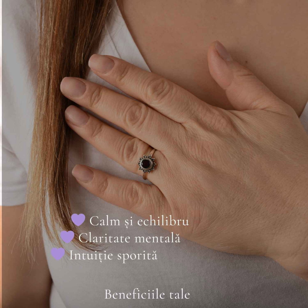 Inel Argint 925 Floare cu Ametist Natural Fatetat – Energie de Calm si Feminitate [3]