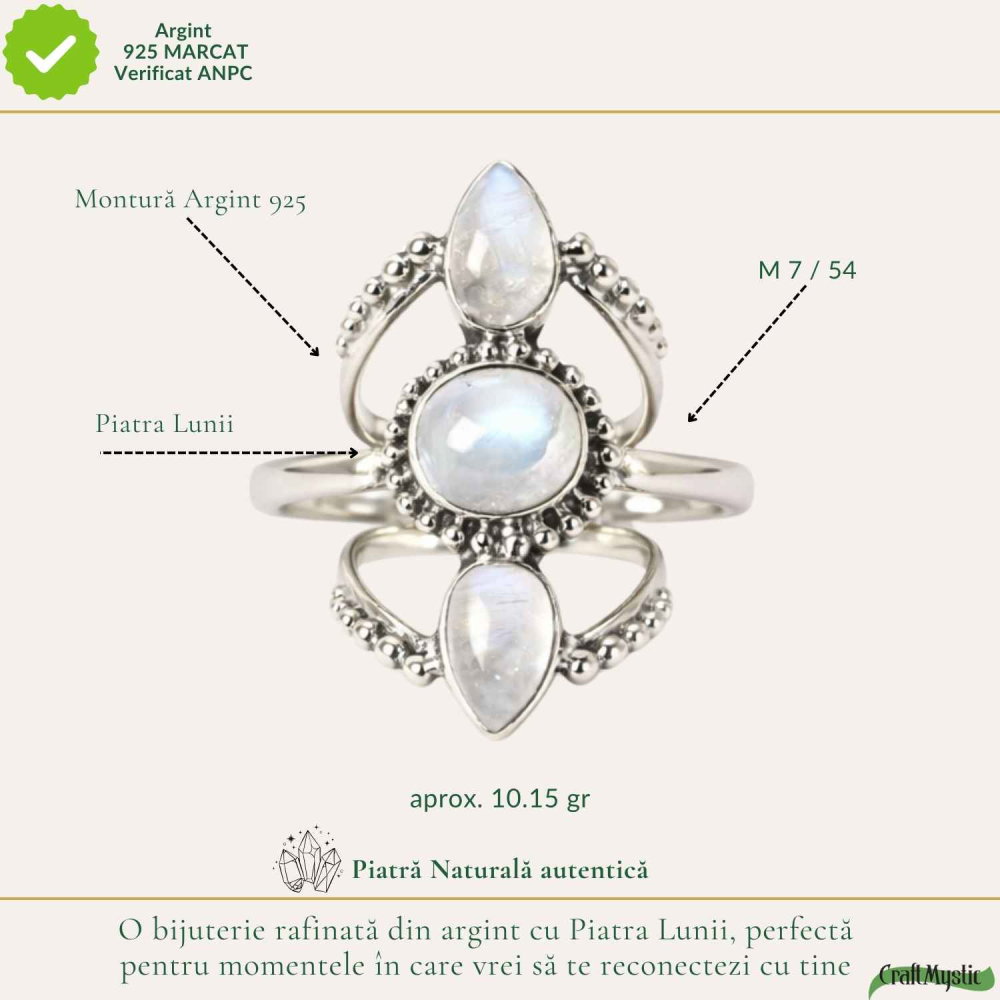 Inel Argint 925 Vintage Triplu cu Piatra Lunii – Intuitie si Eleganta Clasica [4]