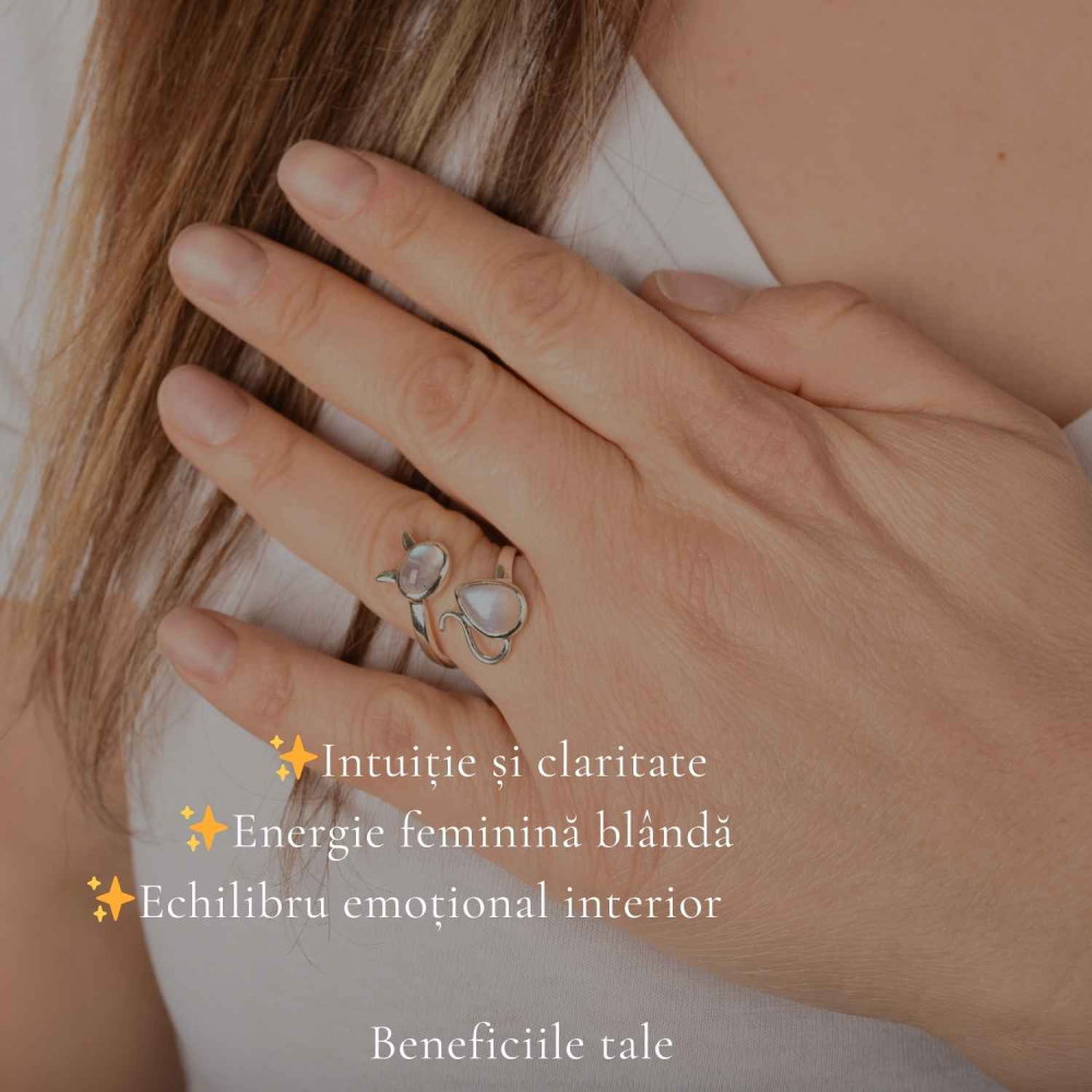 Inel Argint 925 Pisica cu Piatra Lunii – Intuitie si Protectie Feminina [3]