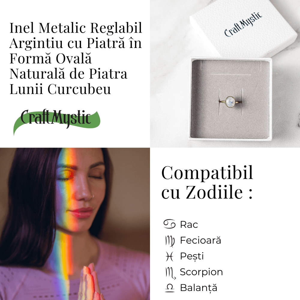 Inel Reglabil Argintiu cu Piatra Lunii Curcubeu – Intuitie si Liniste [4]