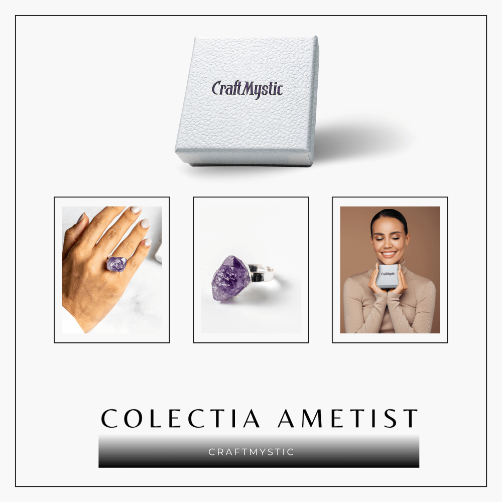 Inel argintiu ajustabil cu vart de Ametist natural, pentru calm si claritate [5]